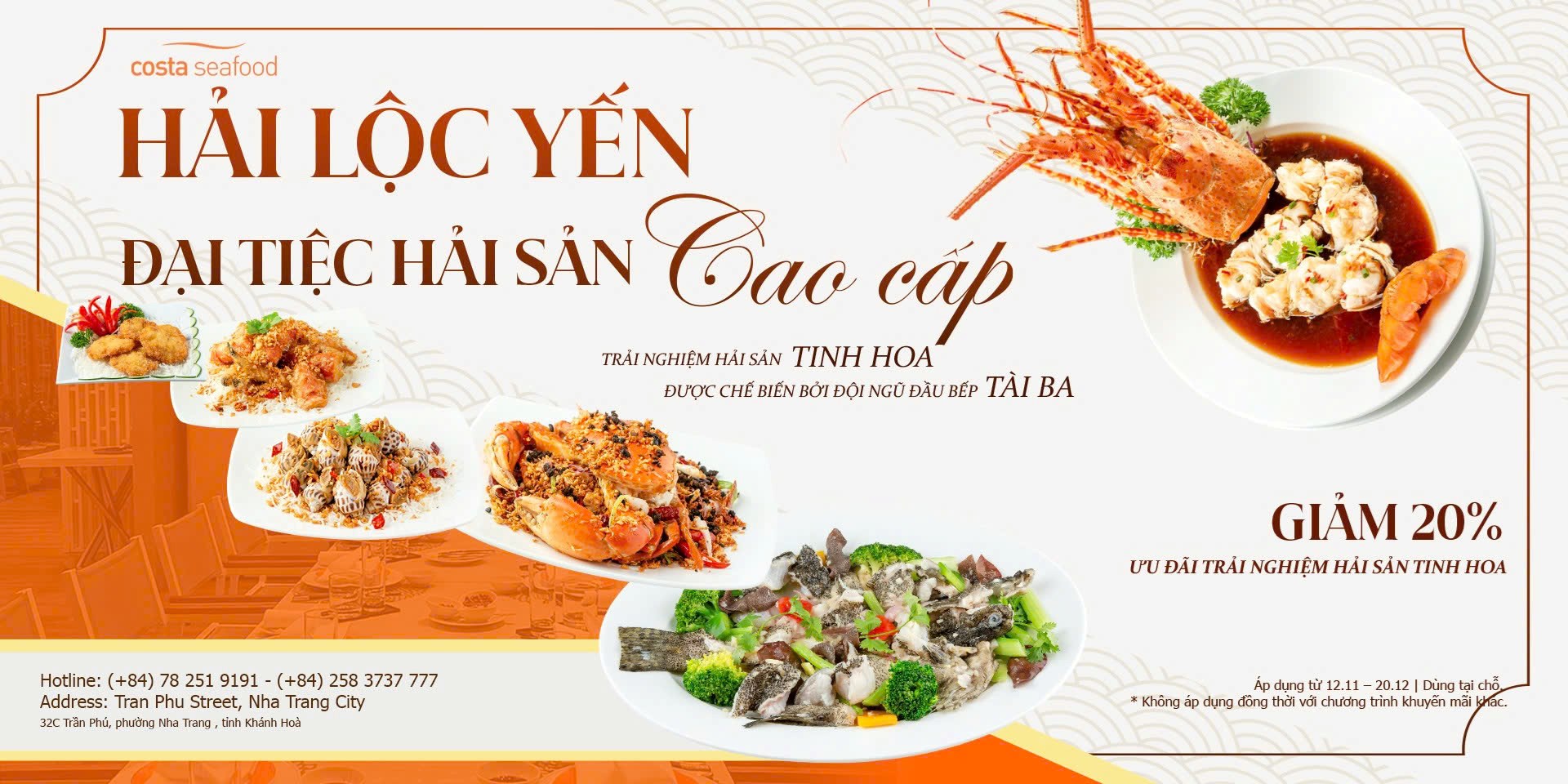 Hải Lộc Yến đại tiệc hải sản cao cấp giảm 20% tại Costa Seafood Nha Trang