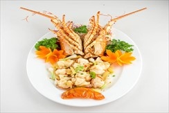 Fried lobster with spring onion and ginger