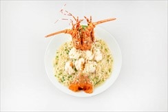 Fried lobster served with yellow egg noodles in special sauce